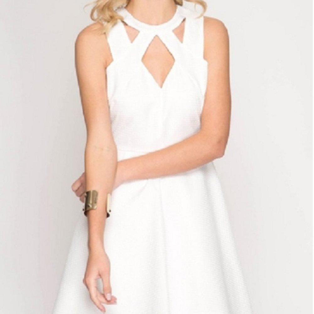She + Sky Cut Out Front Neckline Fit & Flare Dress